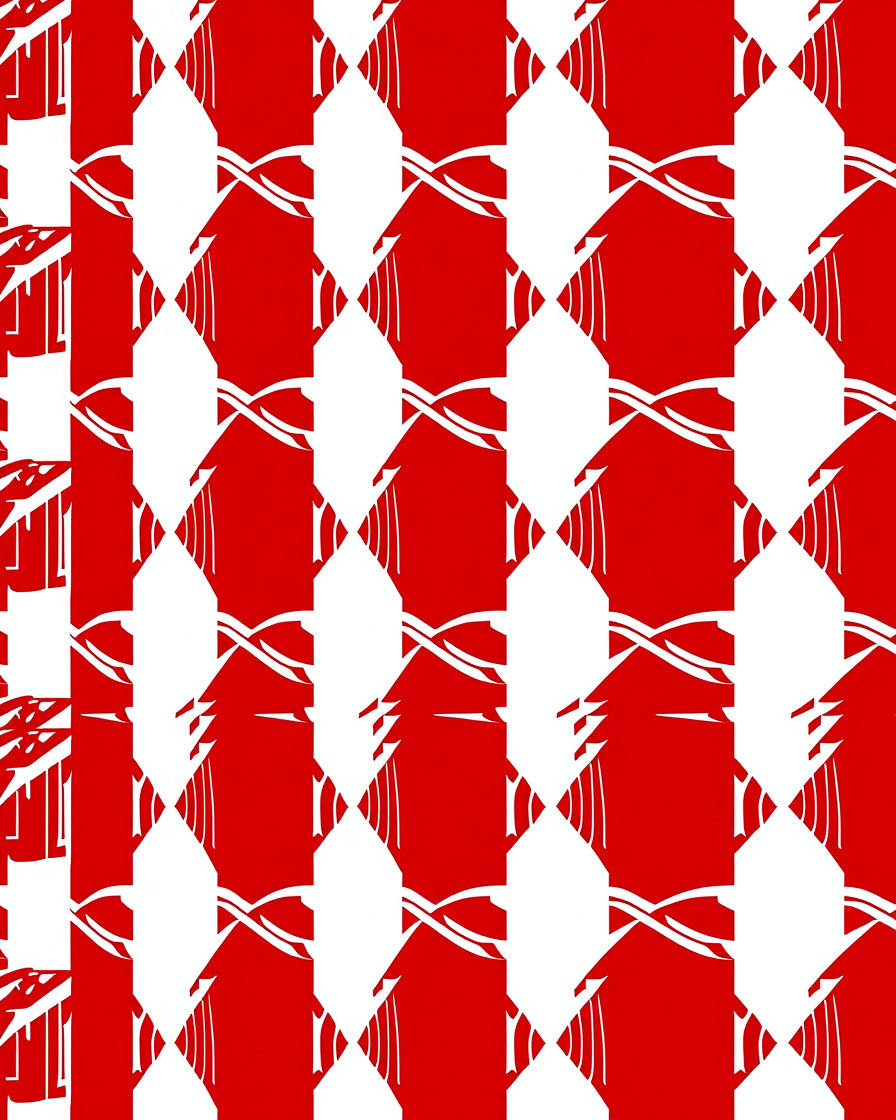 Bold Red White Geometric Pattern Rug
