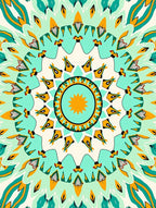 Bright Teal Orange Sunburst Mandala Rug