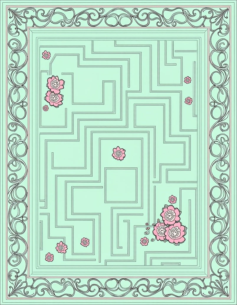 Light Blue Maze With Pink Flowers Rug