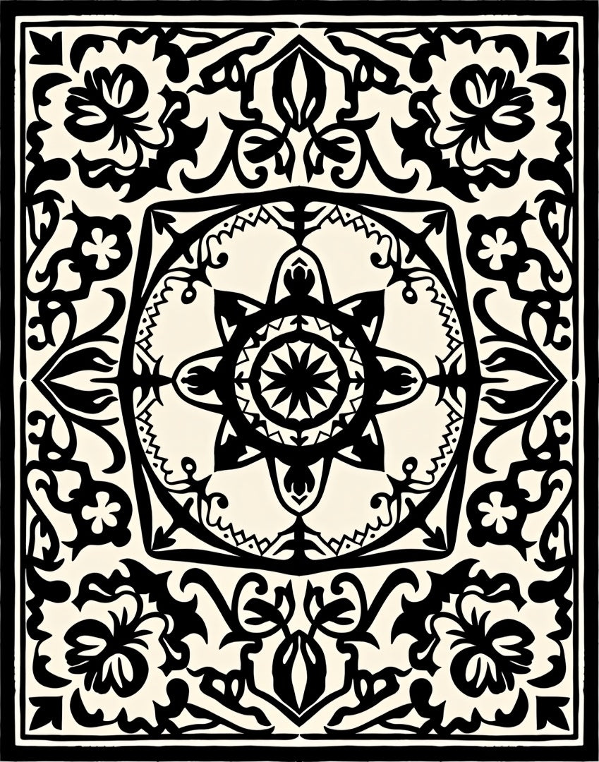 Monochromatic Floral Mandala Relief Rug
