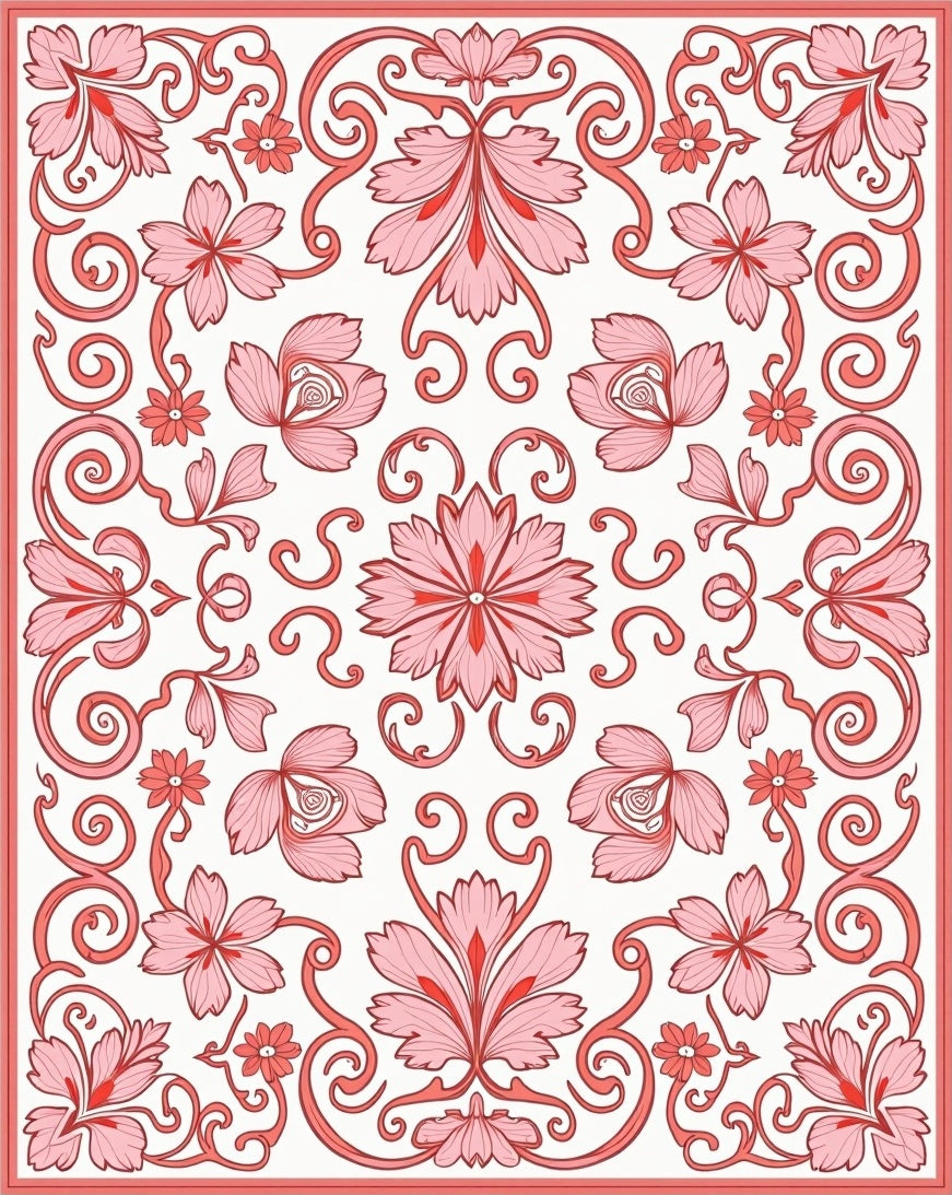 Pink Floral Swirl Pattern Rug