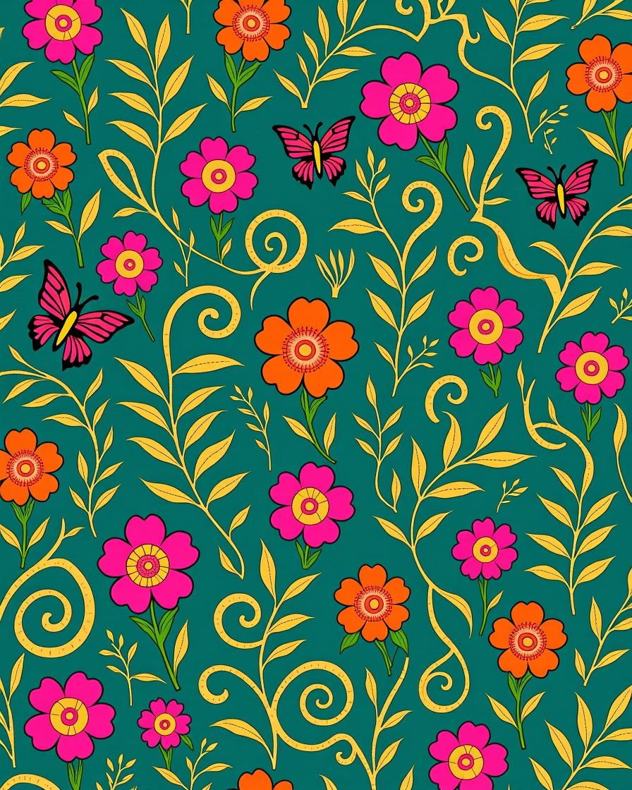 Vibrant Floral Butterfly Delight Rug