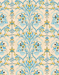 Blue Yellow Floral Damask Pattern Rug