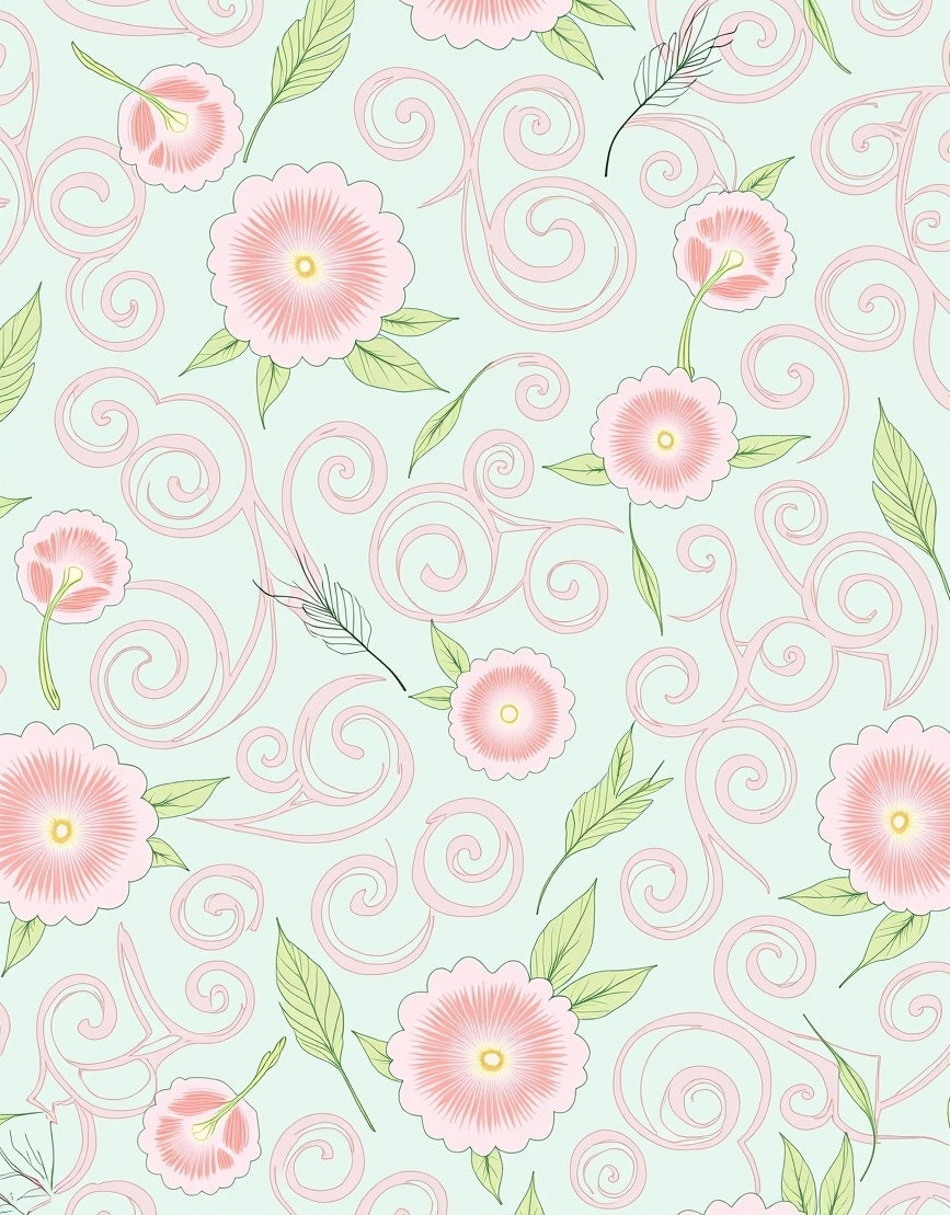 Pink Flower Swirl Pattern Design Rug