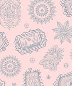 Pink Grey Ornate Mandala Scroll Artwork Rug