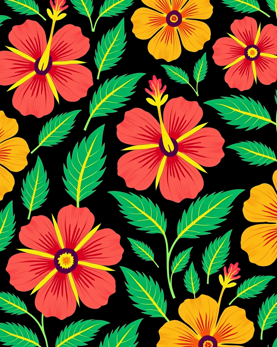 Tropical Coral Yellow Hibiscus Bloom Rug
