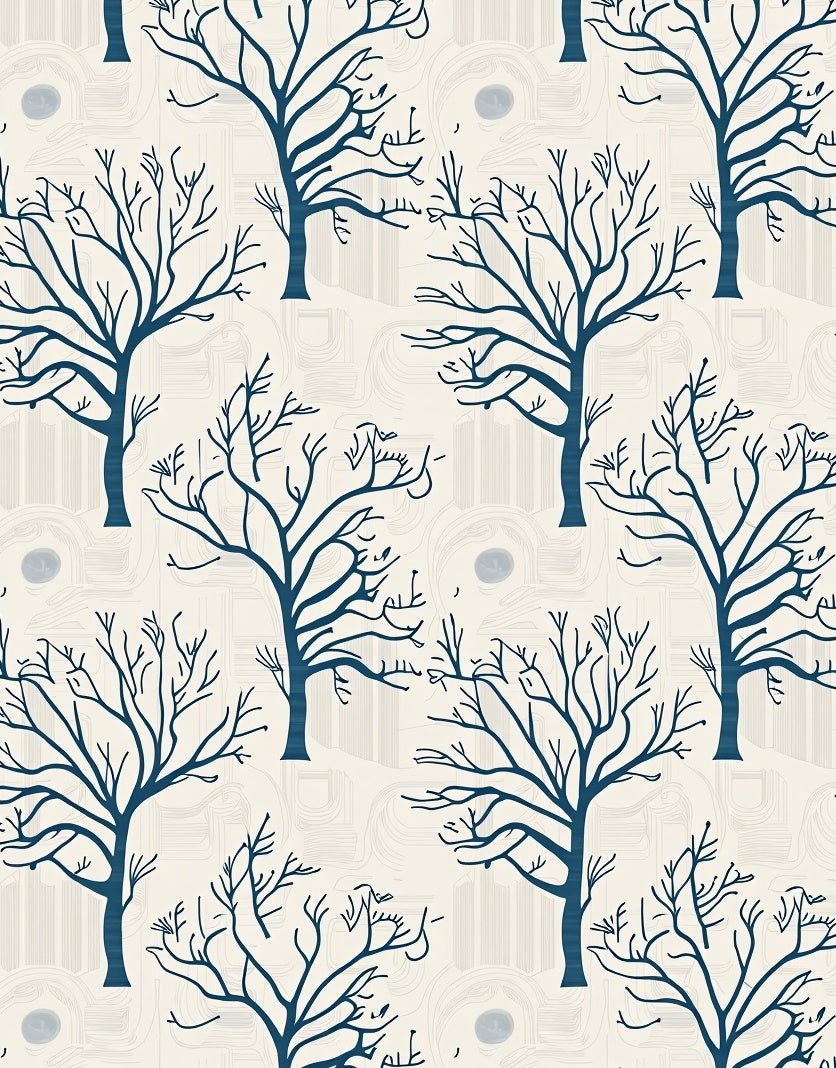 Dark Blue Winter Tree Pattern Rug