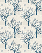 Dark Blue Winter Tree Pattern Rug