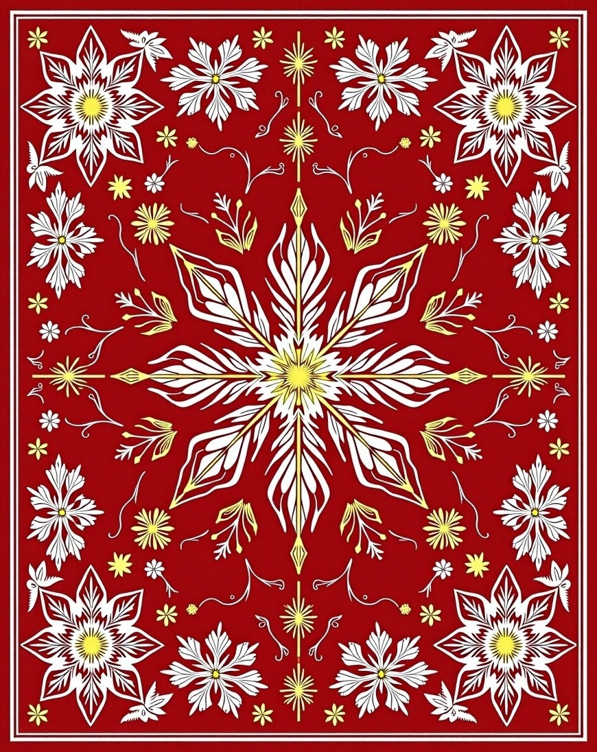 Red Floral Starburst Medallion Design Rug