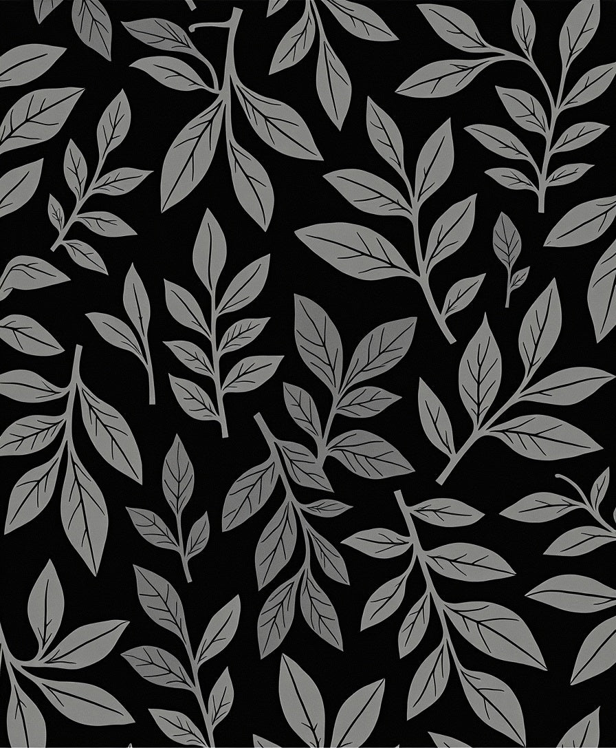 Classic Gray Leaf Pattern Rug