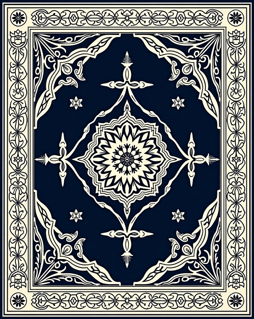 Ornate Floral Medallion Dark Design Rug