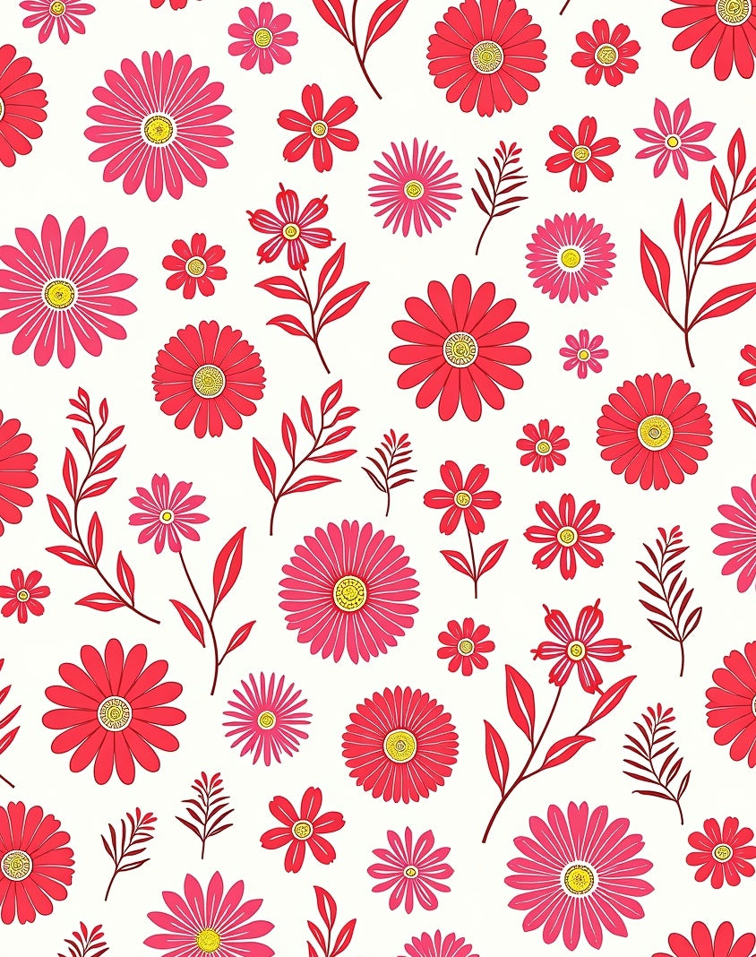 Vibrant Pink Daisy Scatter Pattern Rug