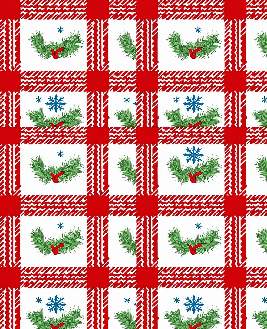 Seasonal Plaid Evergreen Snowflakes Design Rug