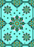 Aqua Teal Medallion Border Design Rug