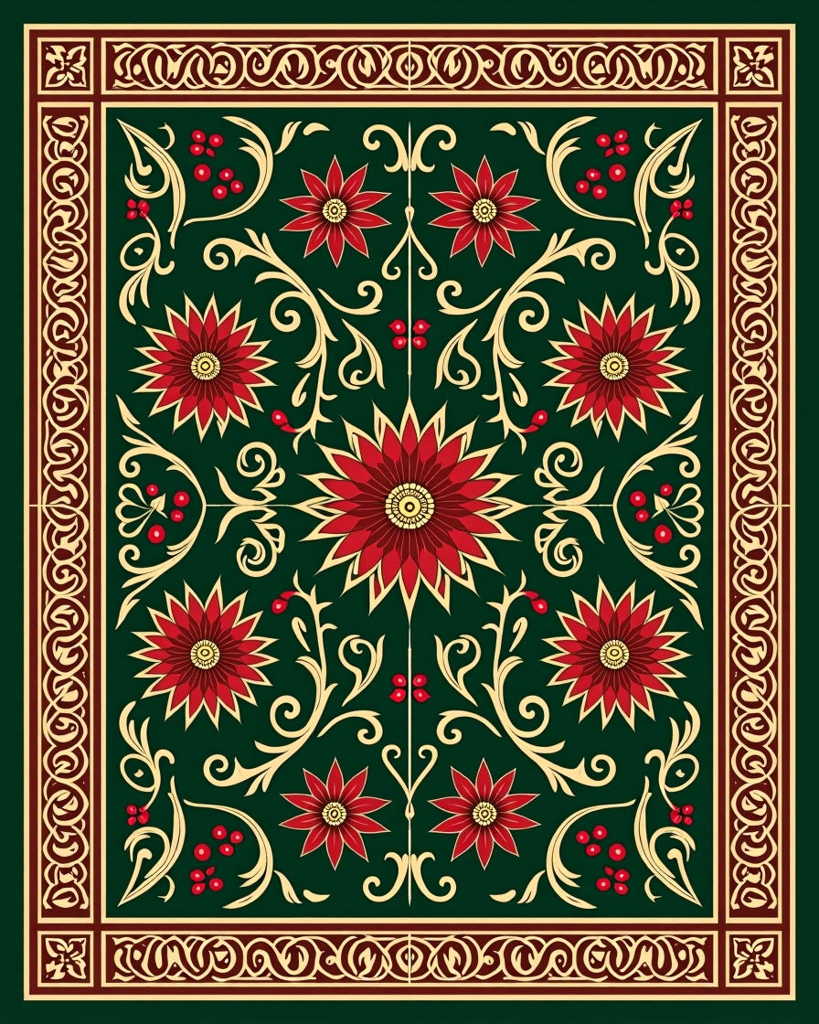 Ornate Floral Border Design Rug