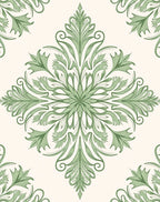 Green Floral Scroll Damask Pattern Rug