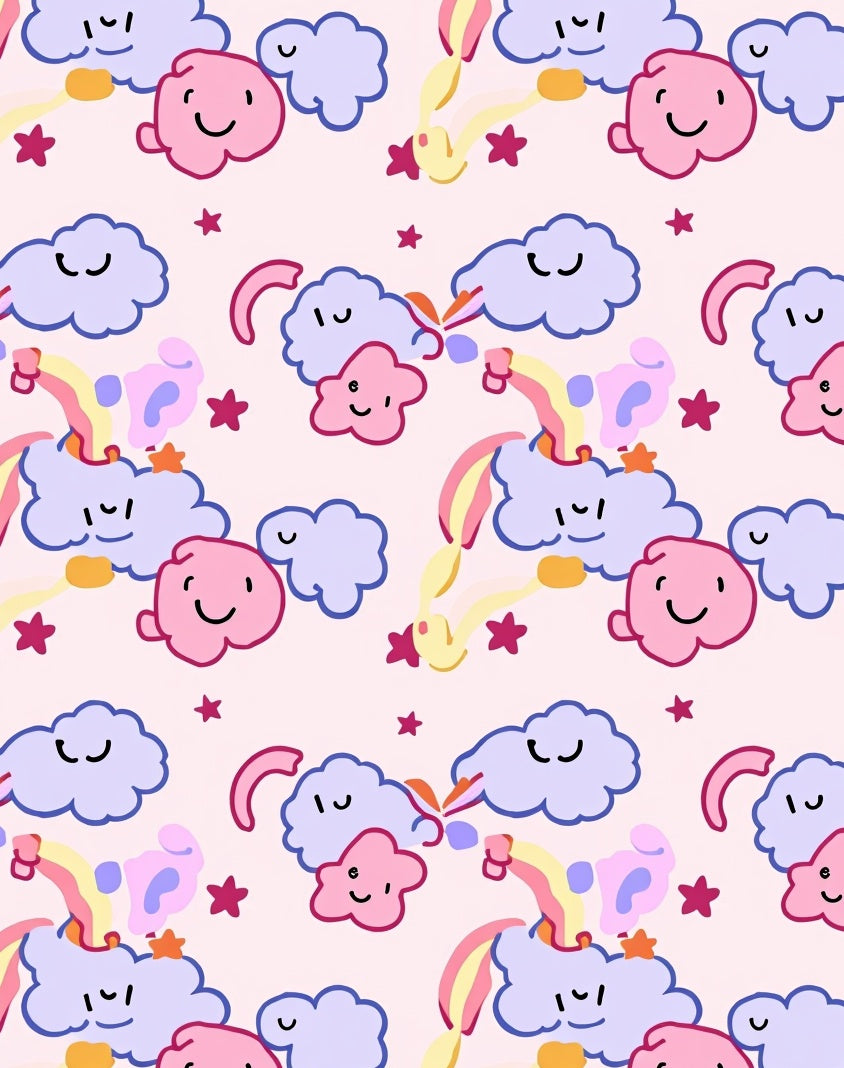 Whimsical Clouds Stars Rainbow Pattern Rug