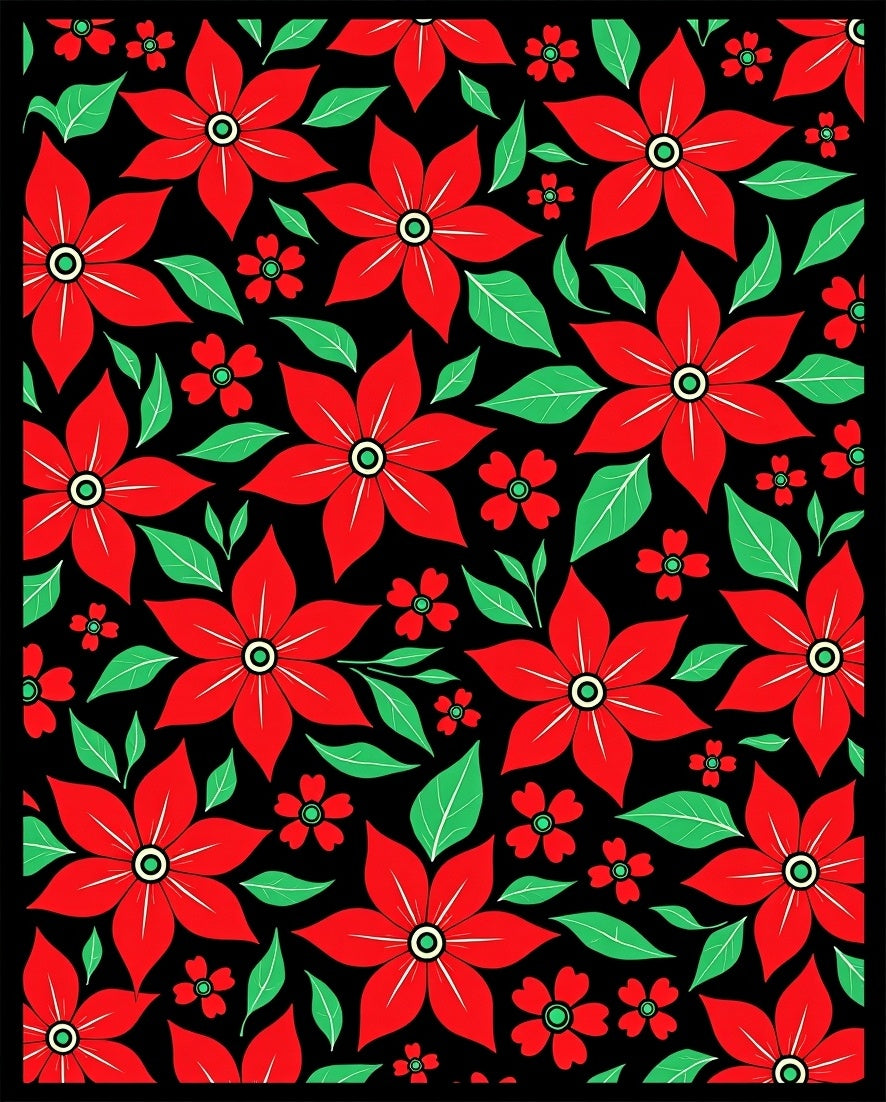 Radiant Red Flower Garden Black Rug