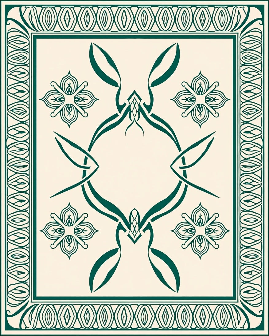 Elegant Emerald Floral Abstract Design Rug