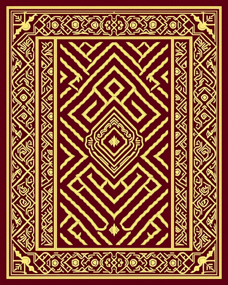 Intricate Crimson Gold Geometric Rug