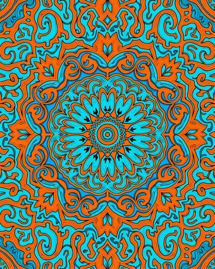Bright Orange Cyan Mandala Pattern Rug