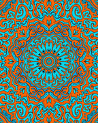 Bright Orange Cyan Mandala Pattern Rug