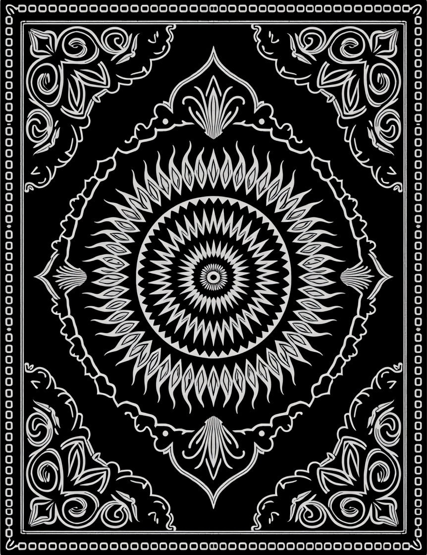 Black White Sunburst Mandala Pattern Rug
