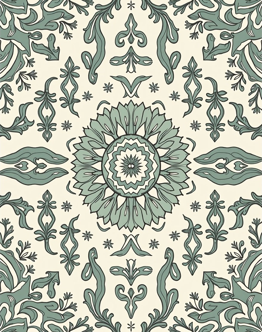 Damask Inspired Floral Scrollwork Design Rug