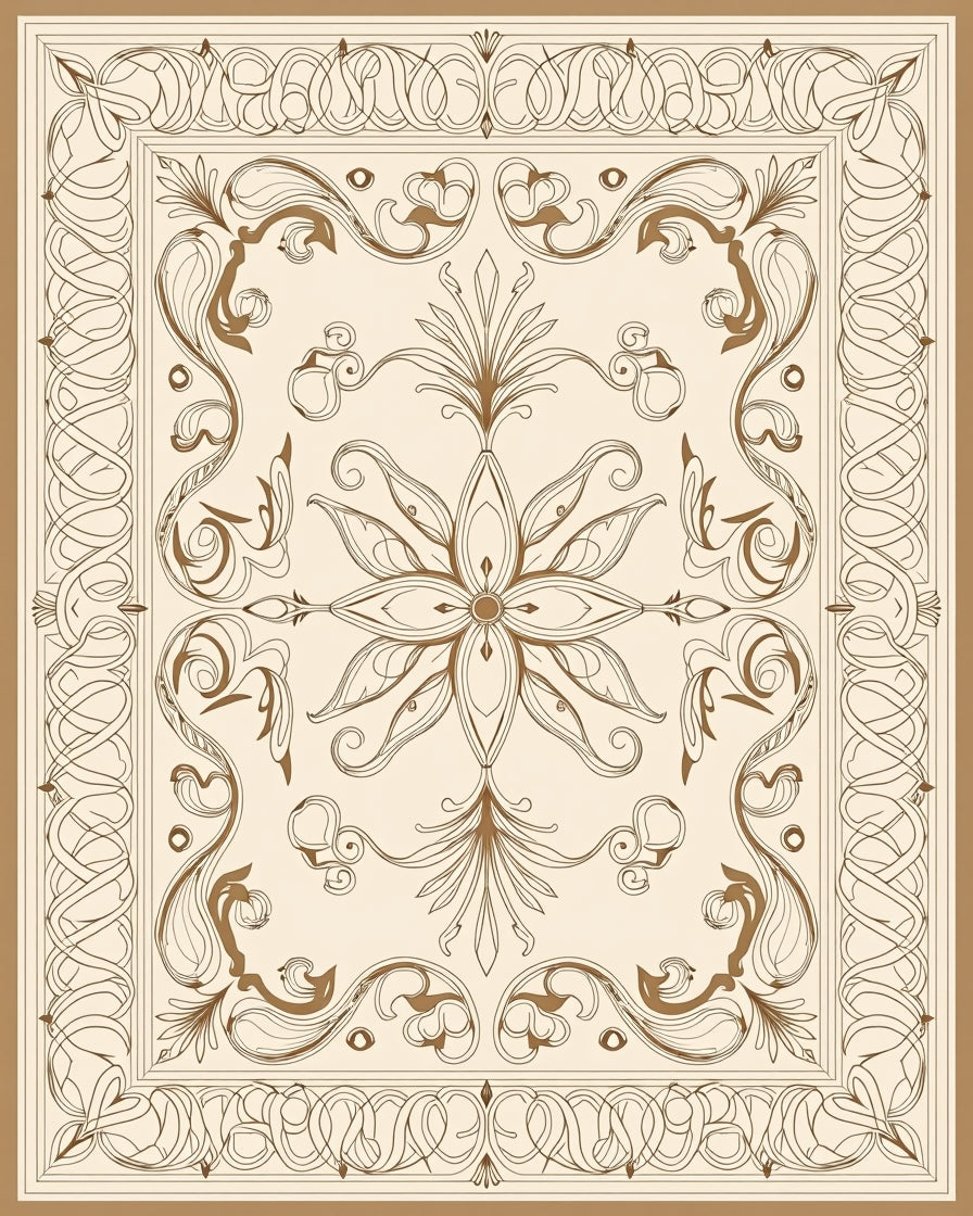 Classical Floral Scrollwork Square Pattern Rug