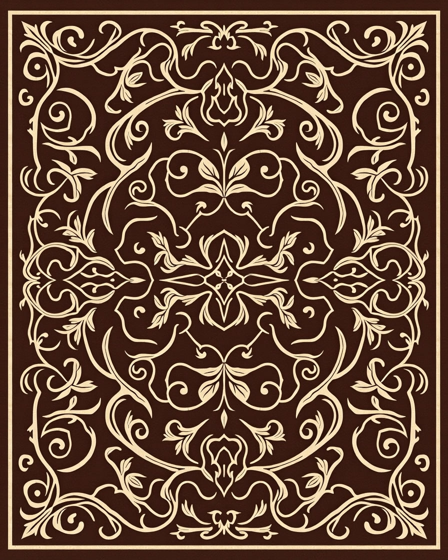 Rich Brown Floral Scroll Pattern Rug