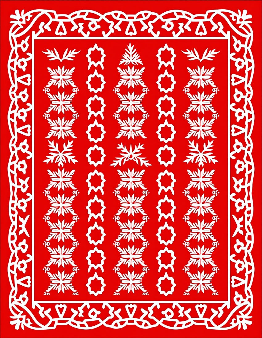 Red White Intricate Floral Pattern Rug