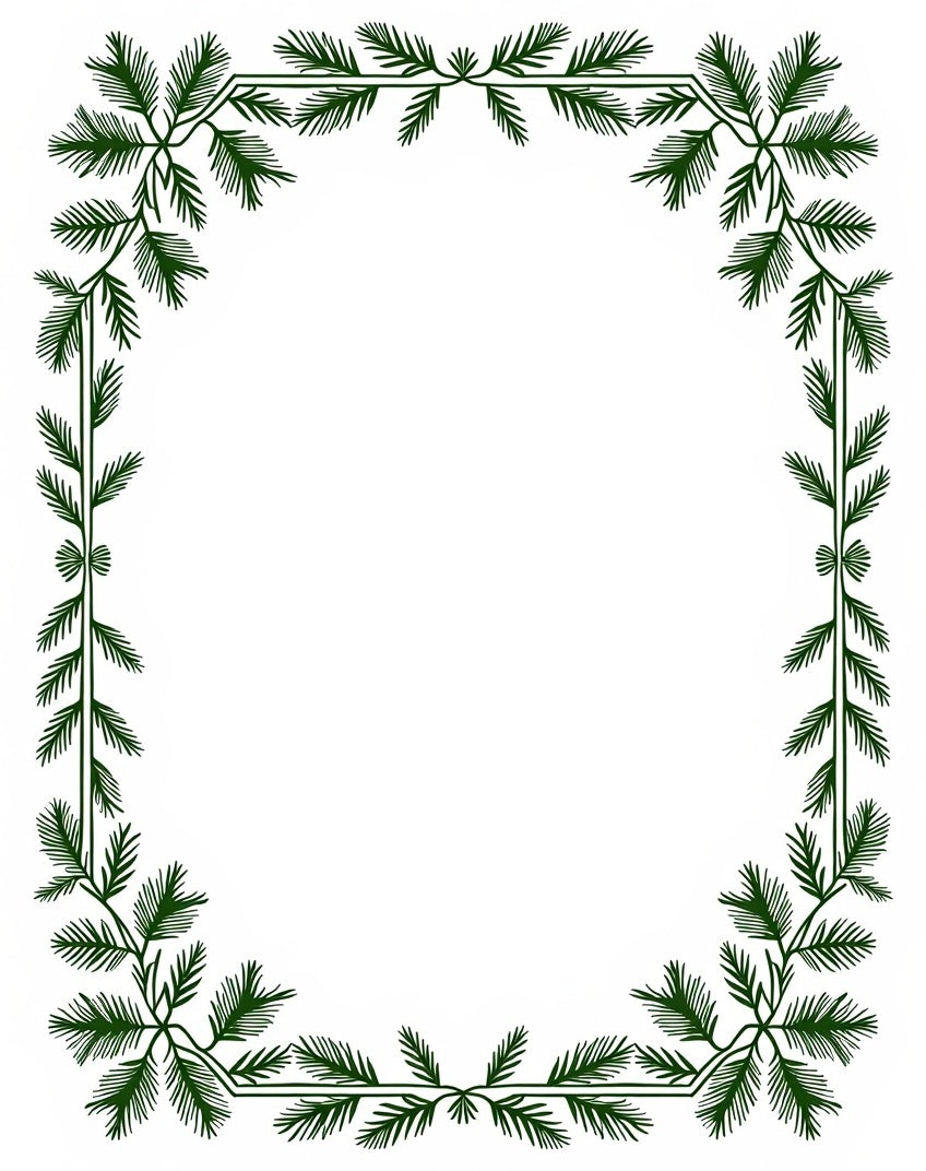 Green Pine Branch Elegant Border Rug