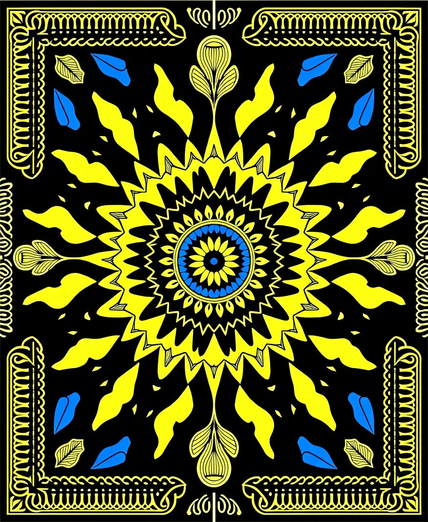 Radiant Sunburst Abstract Mandala Design Rug
