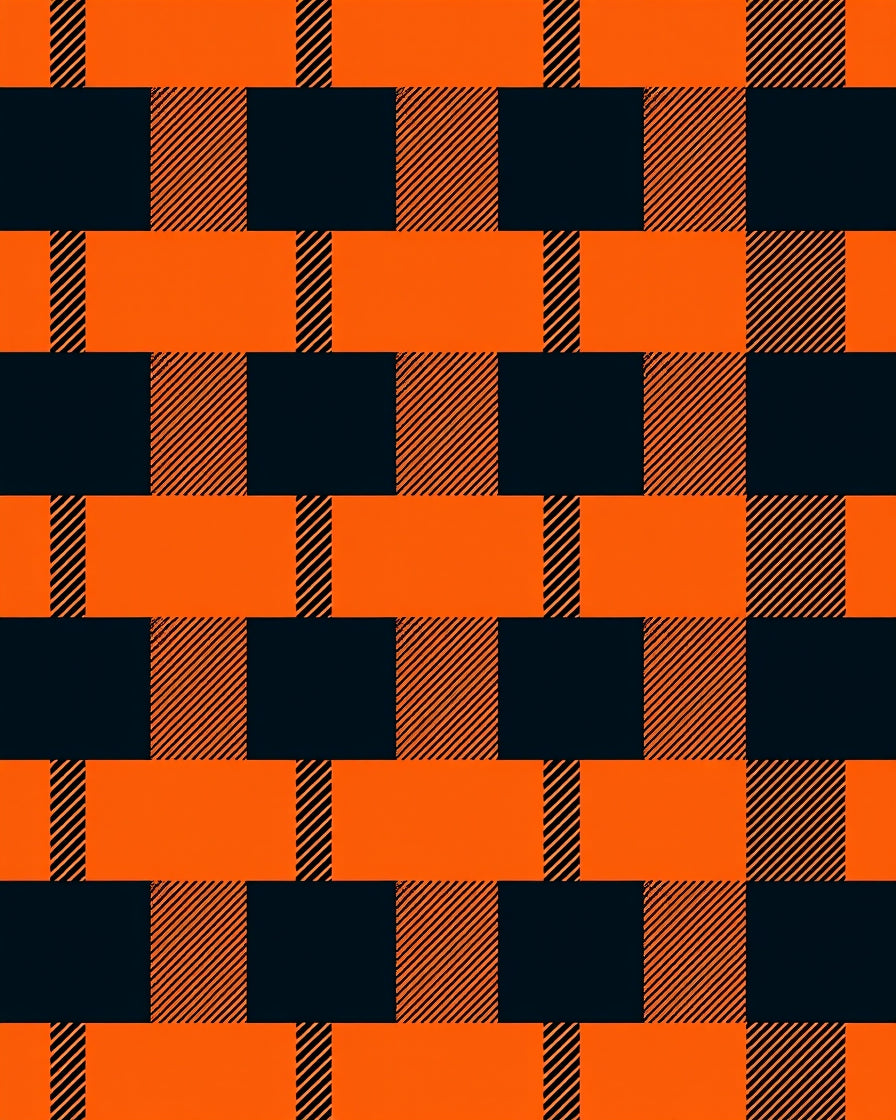 Bold Orange Black Plaid Rectangles Design Rug