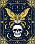 Mysterious Night Sky Moth Skull Design Rug