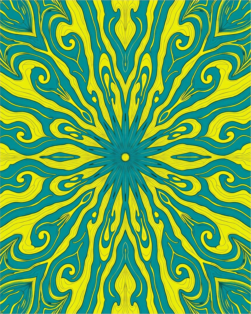 Radiant Teal Yellow Swirl Pattern Rug