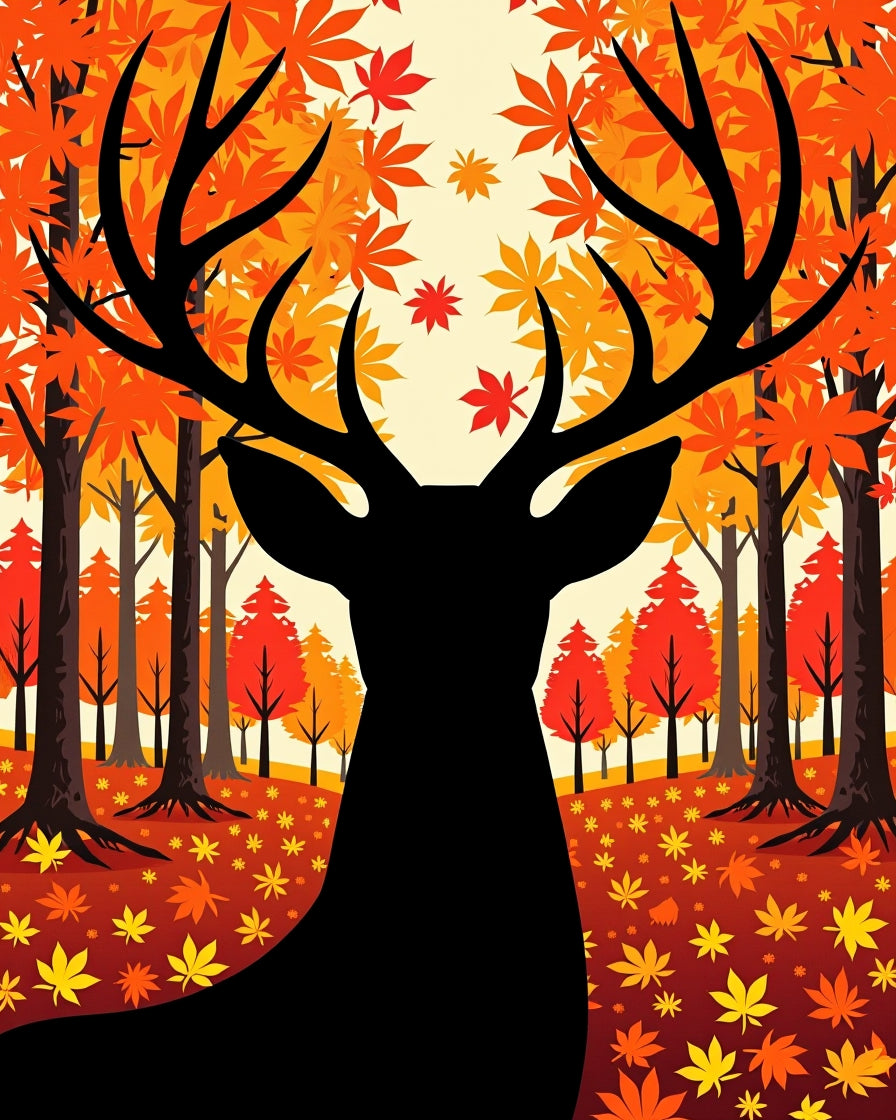 Deer Autumn Forest Scene Rug