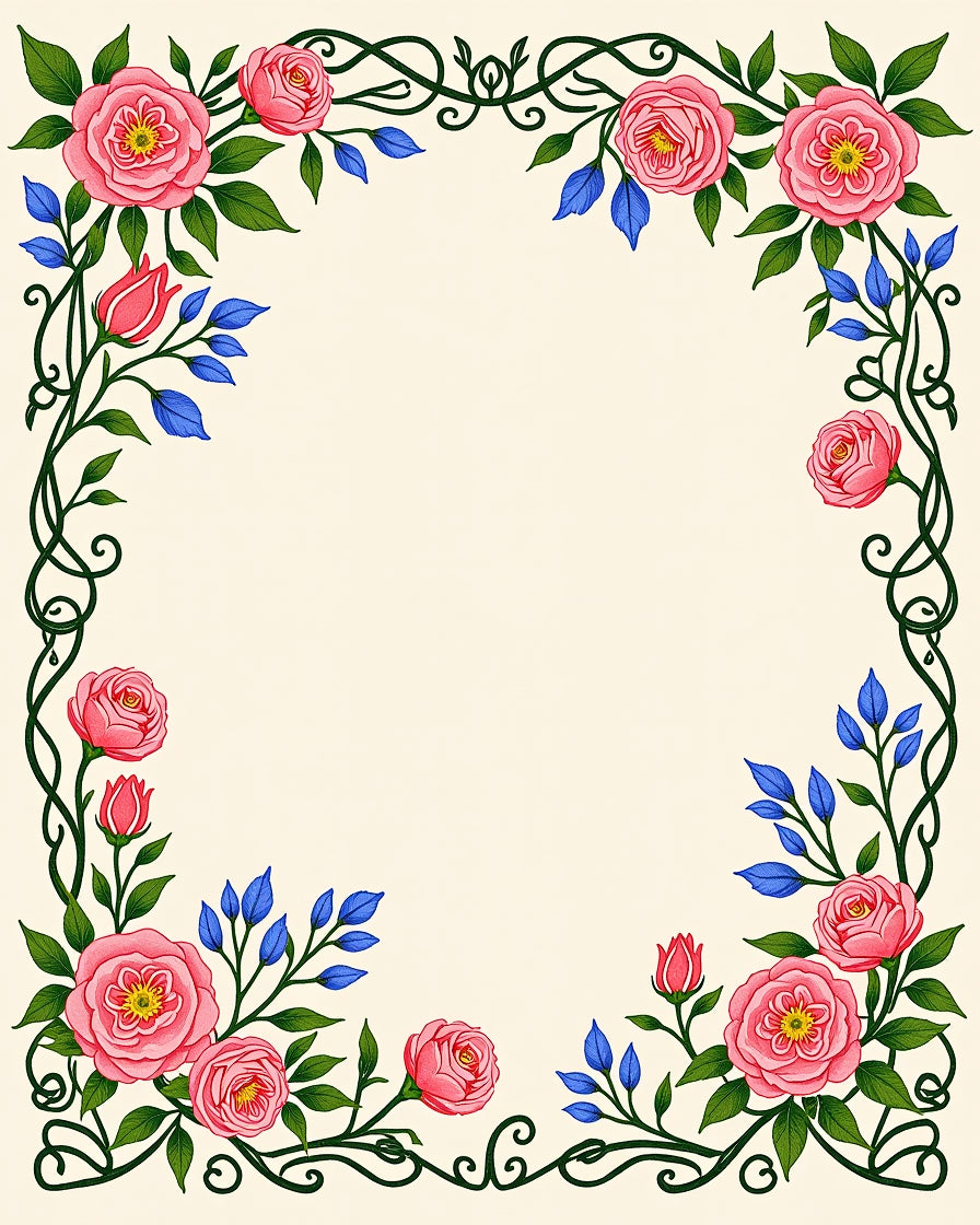 Elegant Pink Rose Vine Pattern Rug