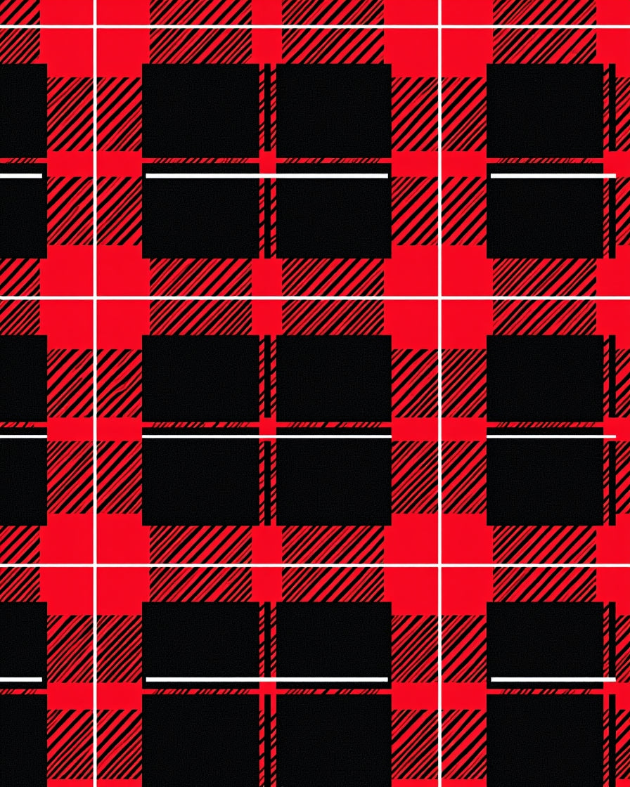 Bold Red Black Plaid Pattern Rug