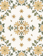 Golden Floral Botanical Medallion Design Rug