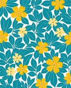 Lush Teal and Yellow Floral Pattern Rug