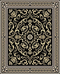 Ornate Black Gold Scrollwork Pattern Rug