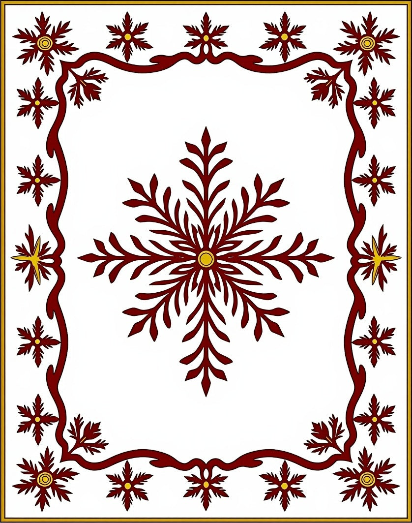 Crimson Snowflakes Border Yellow Accent Rug