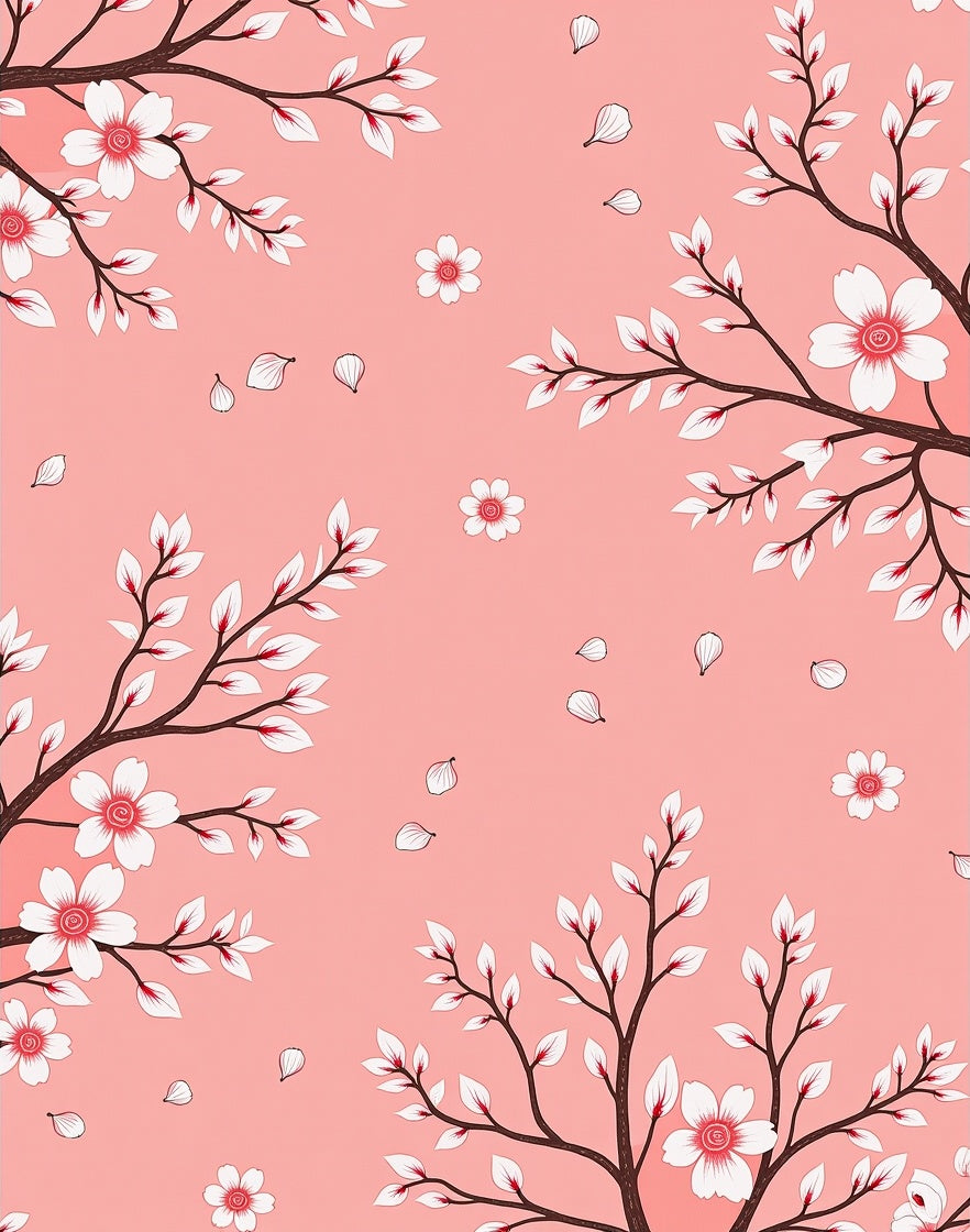 Pink Blossom Branch Pattern Rug