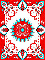 Bold Red Teal Floral Medallion Design Rug