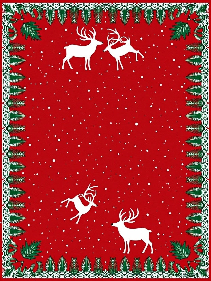 Festive Red Deer Snowflake Pattern Rug