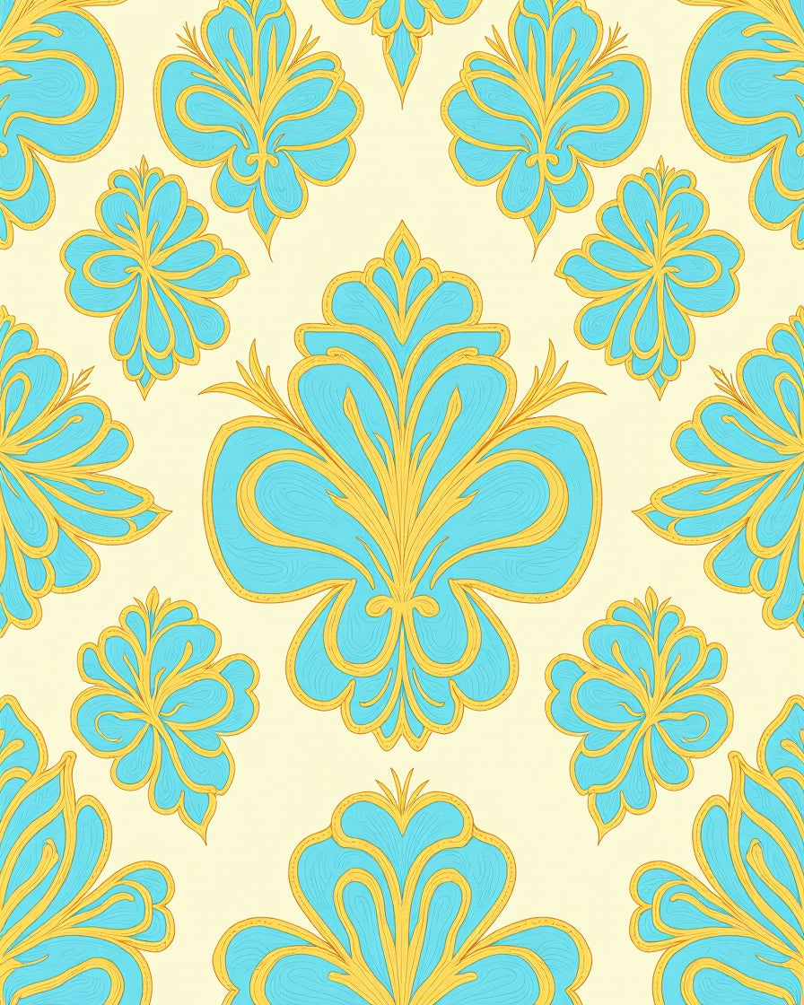 Aqua Gold Floral Damask Pattern Rug