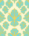 Aqua Gold Floral Damask Pattern Rug