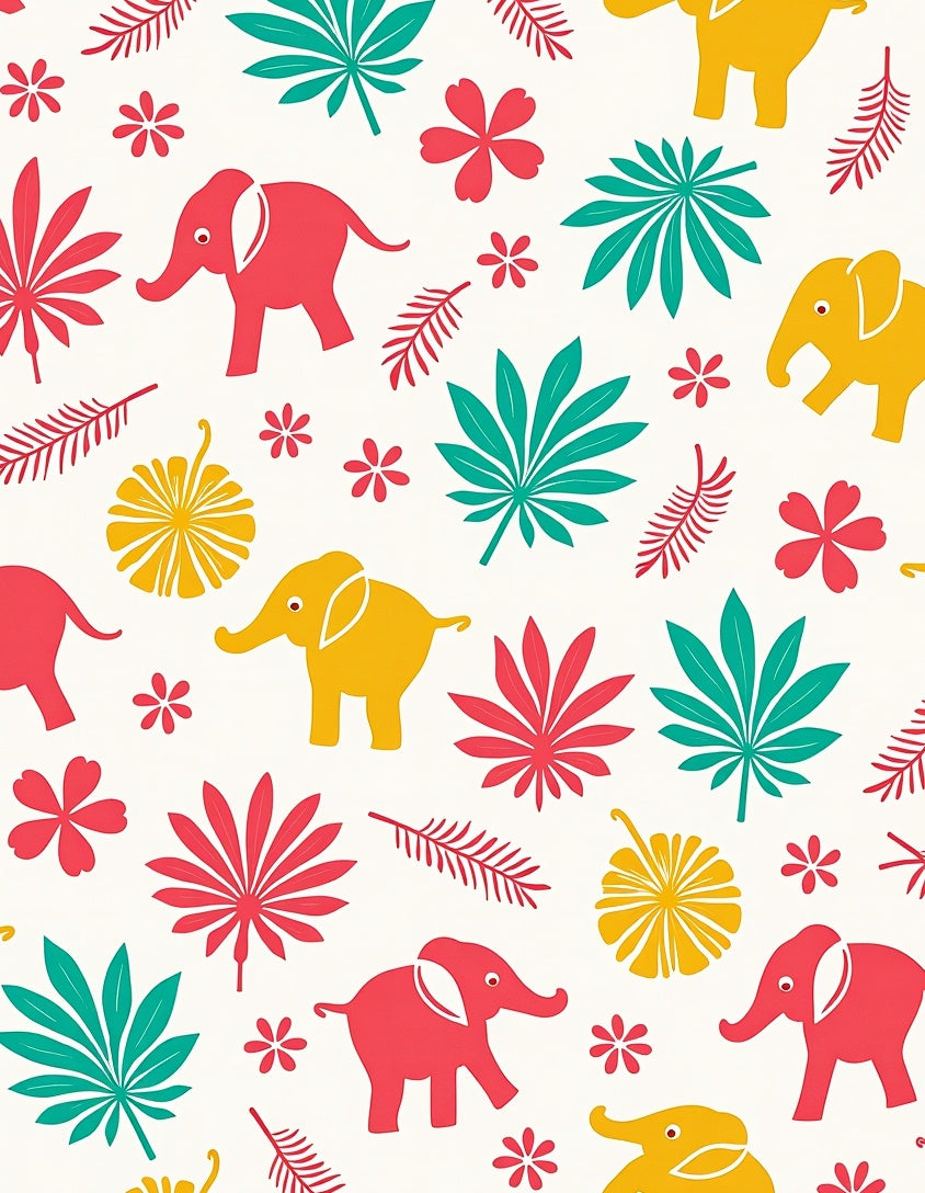 Playful Elephant Floral Pattern Rug