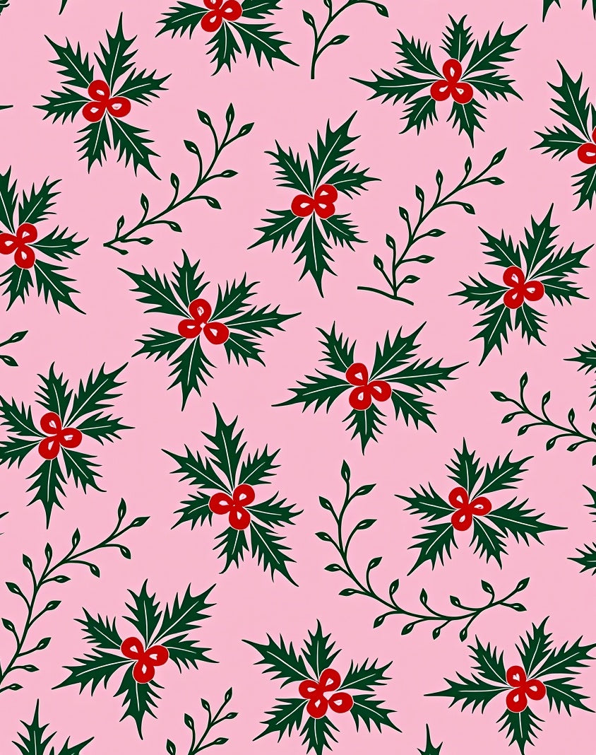 Pink Festive Holly Berry Pattern Rug